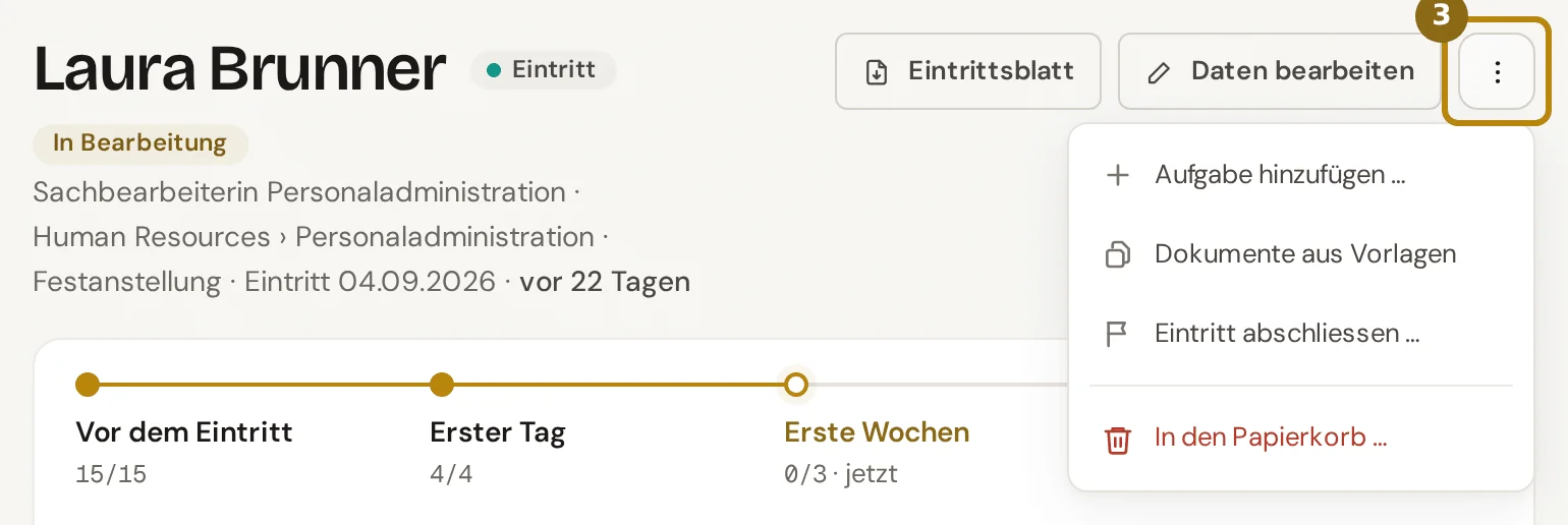 Kopf einer Checkliste mit geöffnetem Menü, markiert ist der Knopf mit den drei Punkten