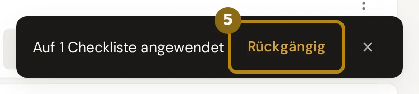 Meldung nach dem Anwenden mit dem Knopf Rückgängig und einem ablaufenden Balken, markiert ist der Knopf