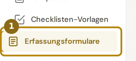 Seitenleiste mit den Einträgen der Verwaltung, markiert ist der Eintrag Erfassungsformulare