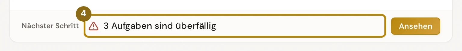 Zeile Nächster Schritt mit einem Satz und einem Knopf, markiert ist der Satz