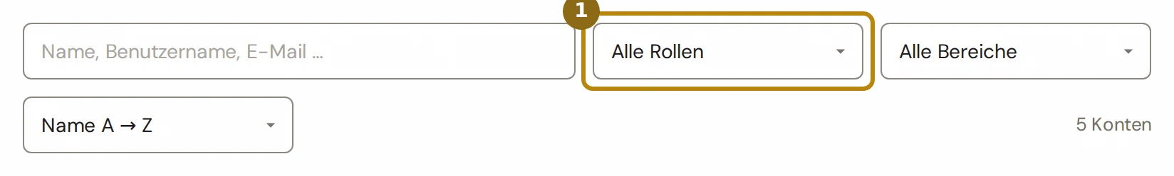 Filterzeile der Benutzerverwaltung, markiert ist die Auswahl Alle Rollen
