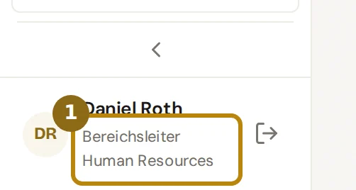 Unteres Ende der Seitenleiste einer Bereichsleitung, markiert ist die Zeile unter dem Namen mit Rolle oder Stellenbezeichnung