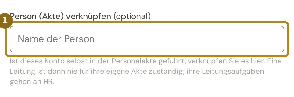 Feld Person (Akte) verknüpfen im Benutzerdialog mit dem Suchfeld Name der Person, markiert ist das Suchfeld