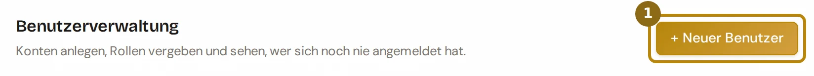Kopf der Benutzerverwaltung, markiert ist der Knopf zum Anlegen eines neuen Benutzers