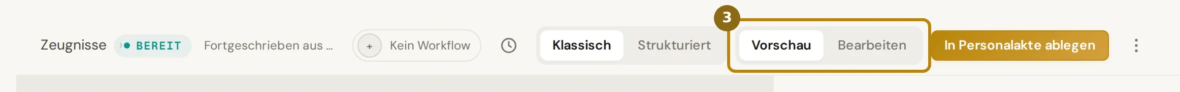Kopf des Editors mit dem Umschalter Vorschau und Bearbeiten, markiert ist der Umschalter