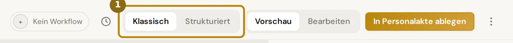 Umschalter Klassisch und Strukturiert im Kopf des Editors, markiert ist der Umschalter