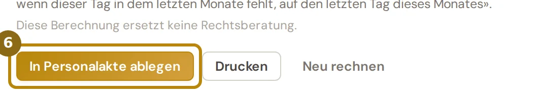 Knöpfe unter dem Ergebnis, markiert ist In Personalakte ablegen
