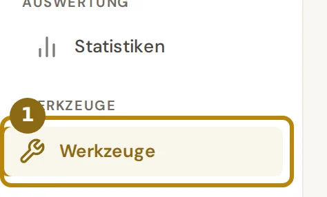 Seitenleiste von HR mit Statistiken und darunter dem markierten Eintrag Werkzeuge